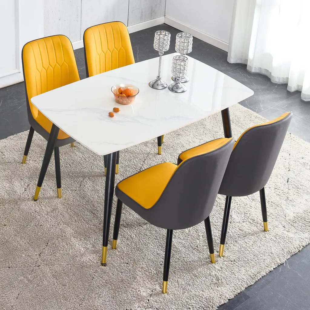 White Imitation Marble Table and Chair Set Burnt Stone Top Dining Set droom w-1151