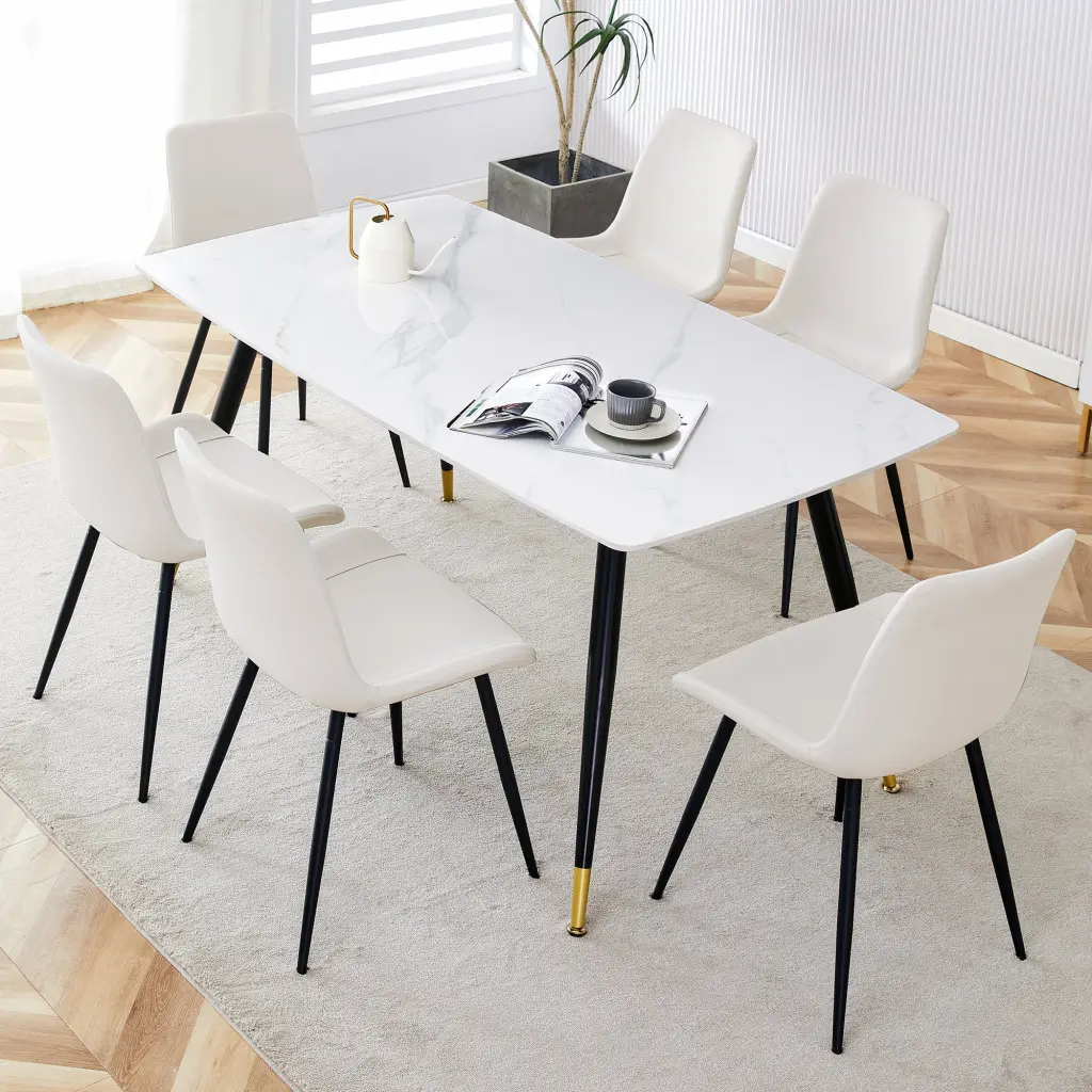 White Imitation Marble Texture Rock Board Table And Chair Set droom w-1151