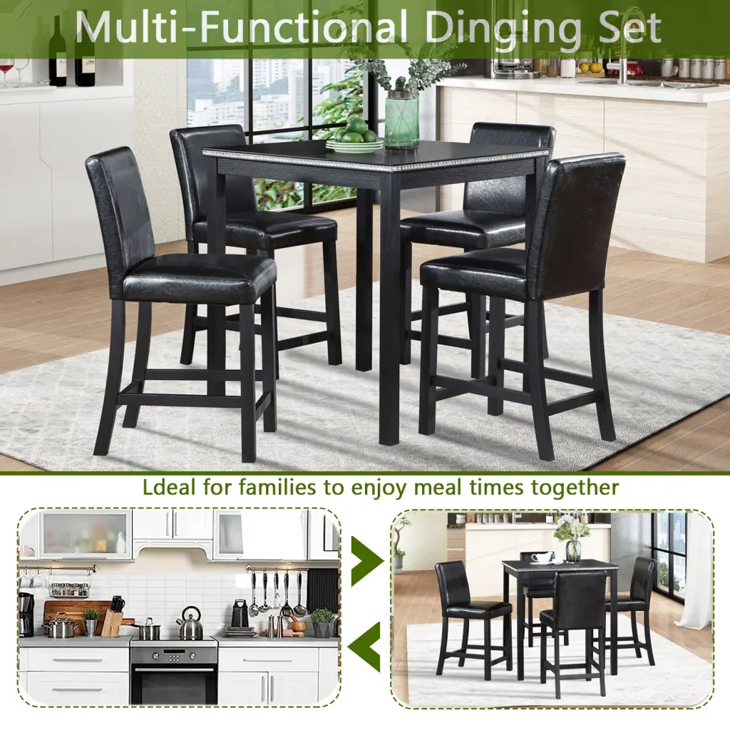 5 Piece Counter Height Table Set Wooden Kitchen Table Set Square Stools fullbarn e-commerce