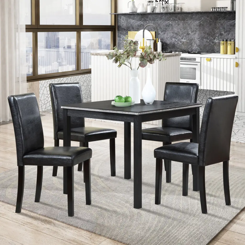 5 Piece Wooden Dining Table Set Square Kitchen Table Chairs fullbarn e-commerce