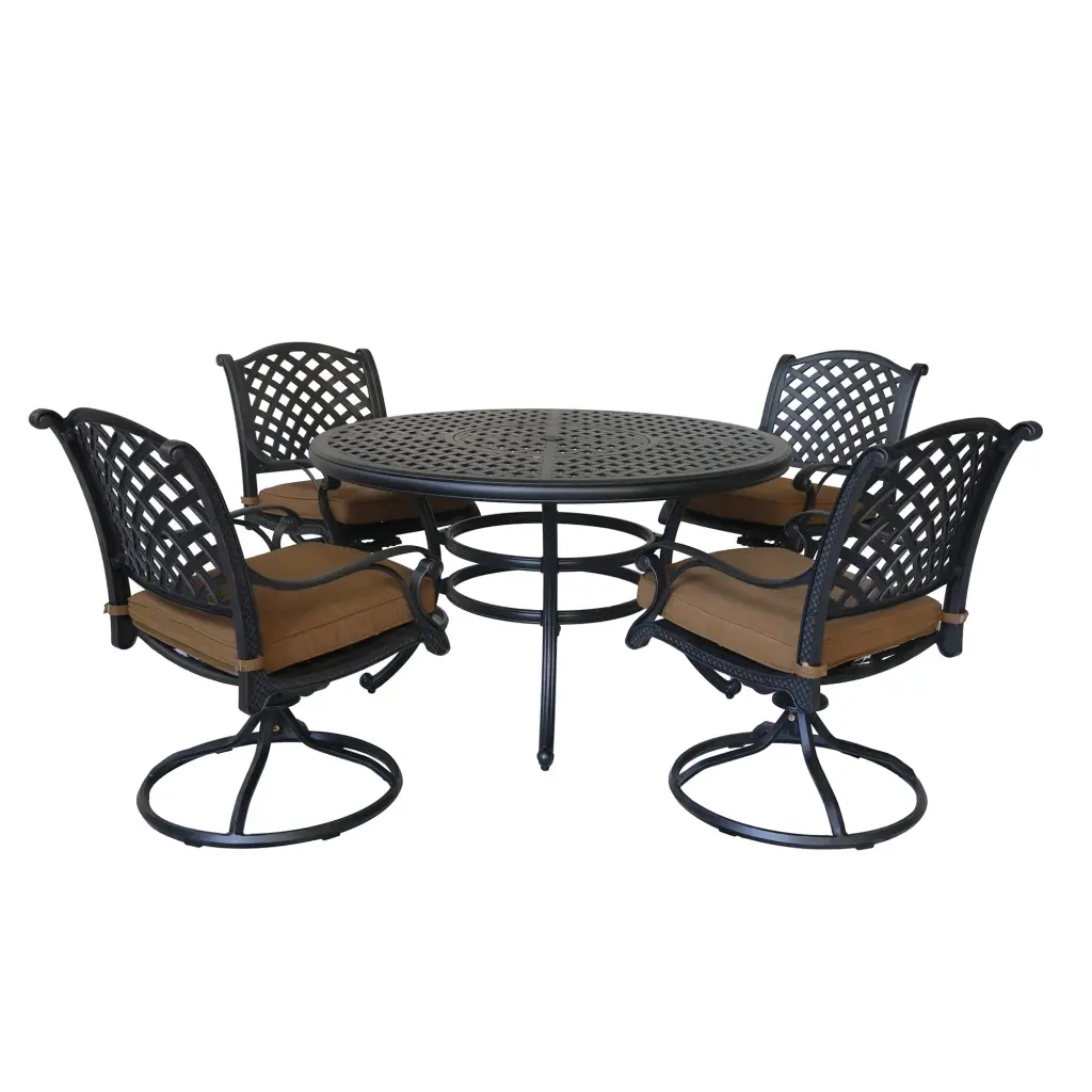 Round 4 Person 52 Inch Long Dining Set Cushions Brown Antique Design gathercraft