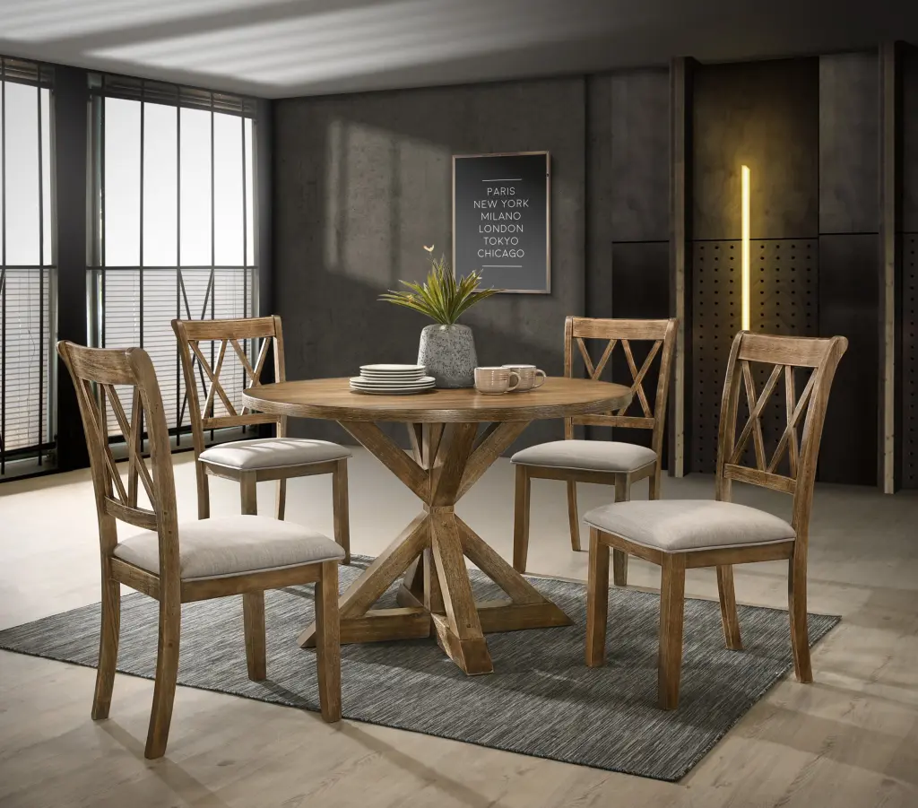 Windvale Cross Buck Wood 5 Piece Dining Set Wood Dining Room Fixed Table hz