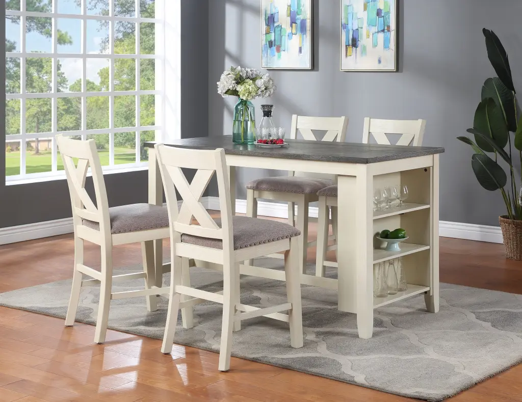Modern Contemporary 5-Piece Counter Height Dining Table Set Storage Shelves Kitchen kanepe