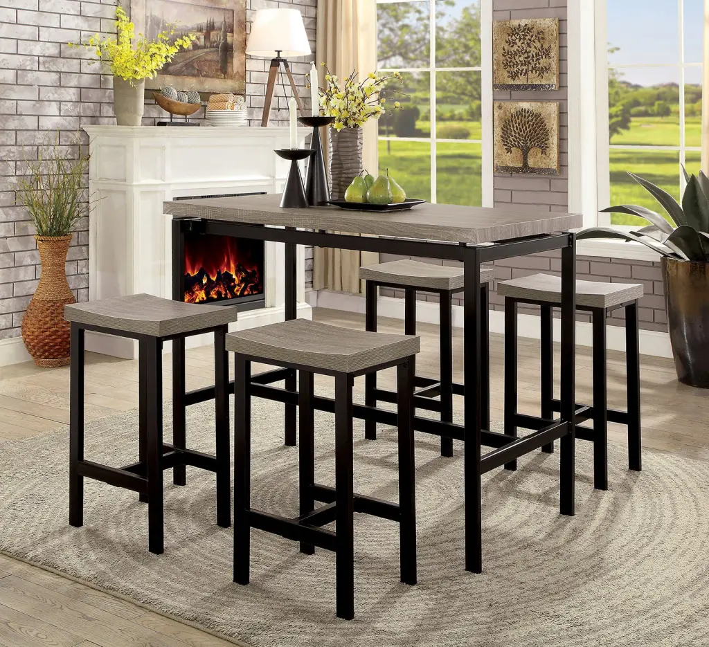 5 Piece Counter Height Dining Table Set Two Tone Black Gray Chairs Modern Design kanepe