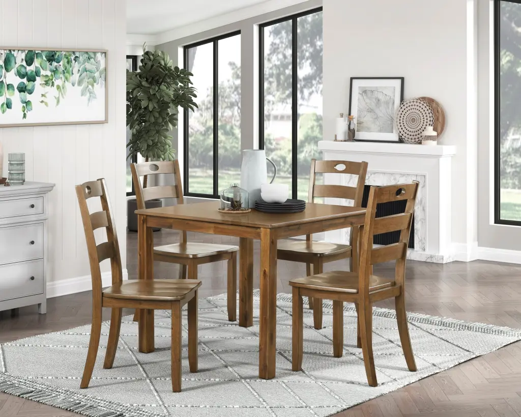 5 Piece Dining Set Walnut Finish Table and 4 Side Chairs Kitchen kanepe