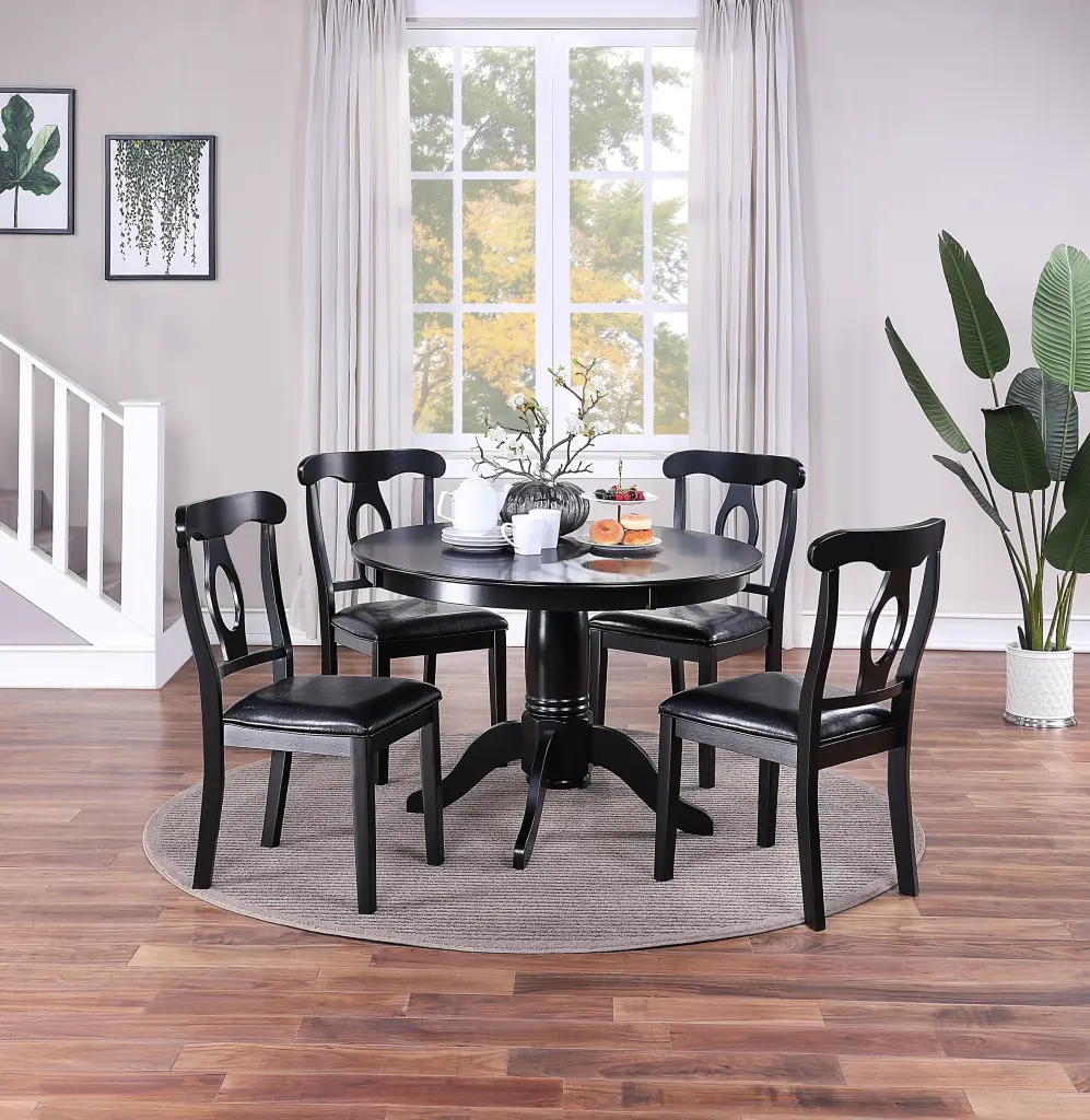 Timeless Design Dining Room 5Pc Set Round Table 4 Side Chairs Cushioned kanepe