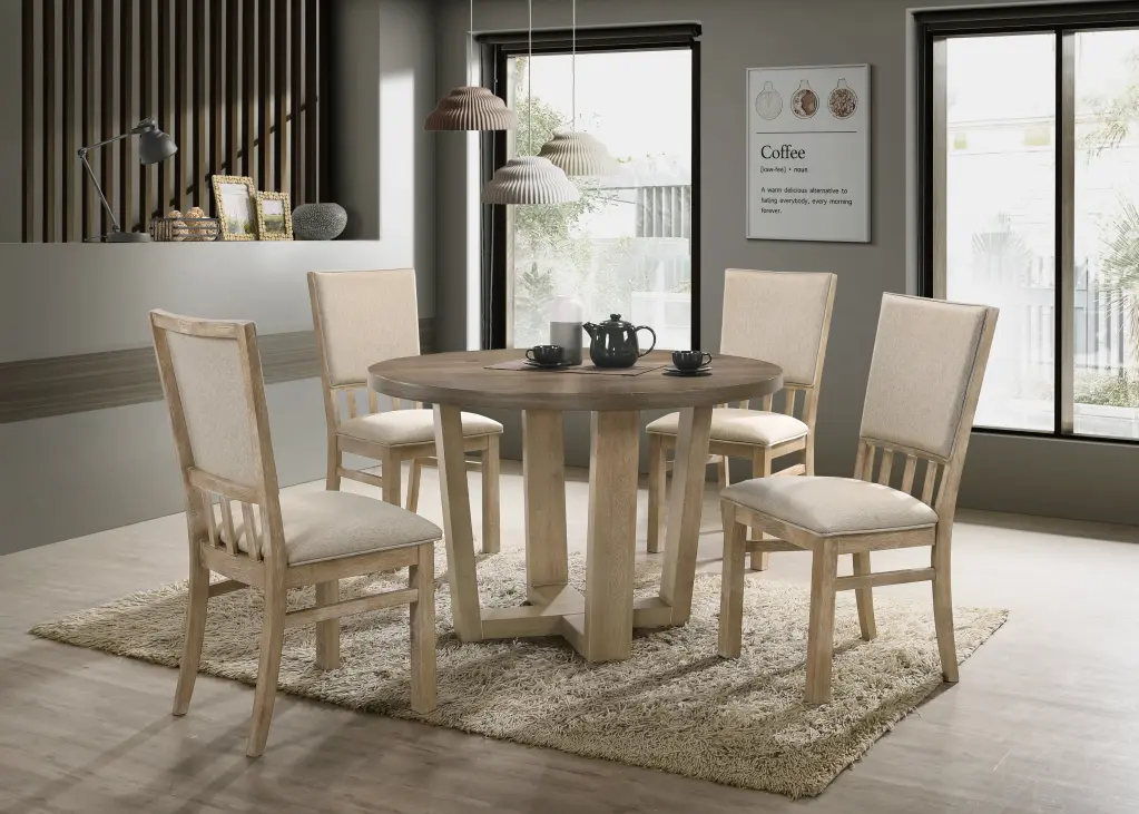 Brutus Vintage Walnut 5 Piece 47 Inch Contemporary Round Dining Table Set lilola home