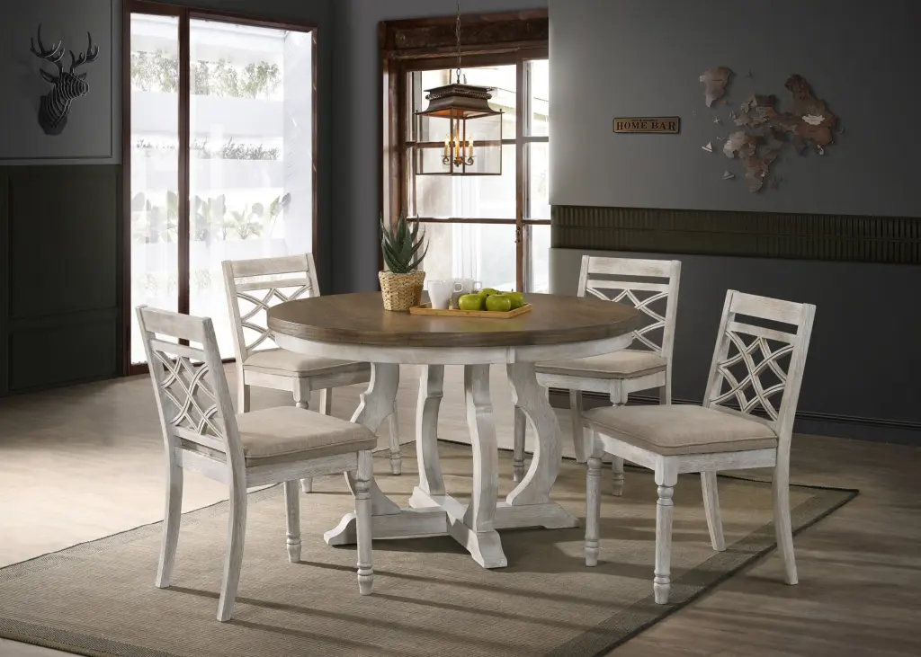 Havanna Vintage Walnut 5 Piece 47 Inch Wide Contemporary Round Dining Table Set lilola home