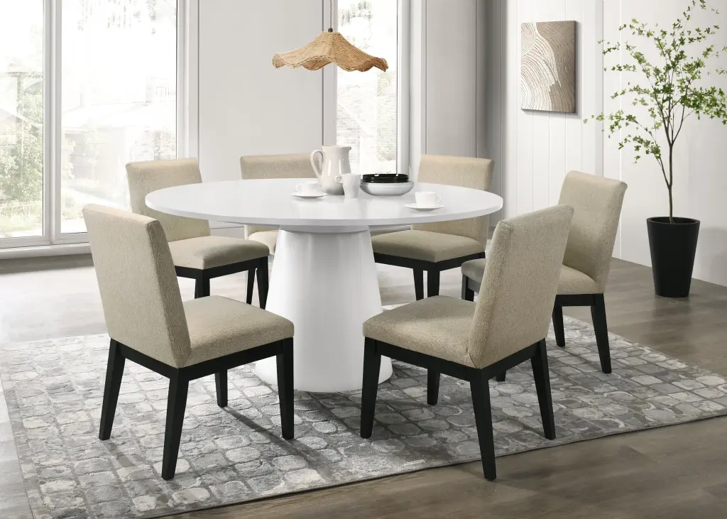 Jasper White 7 Piece 59 Inch Round Dining Table Set Black Finish Chairs lilola home
