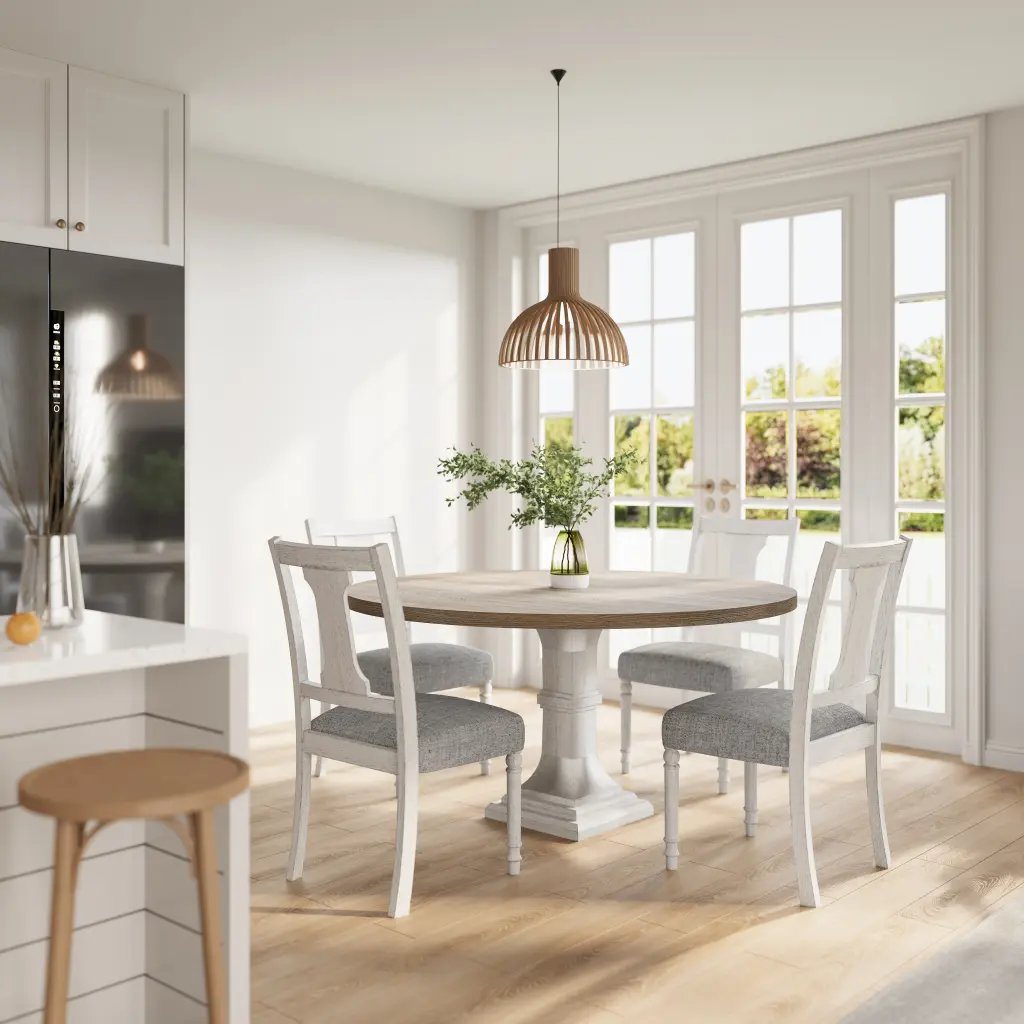 Tannen 59W Round White And Gray 5 Piece Dining Table Set Modern Kitchen Furniture lilola home