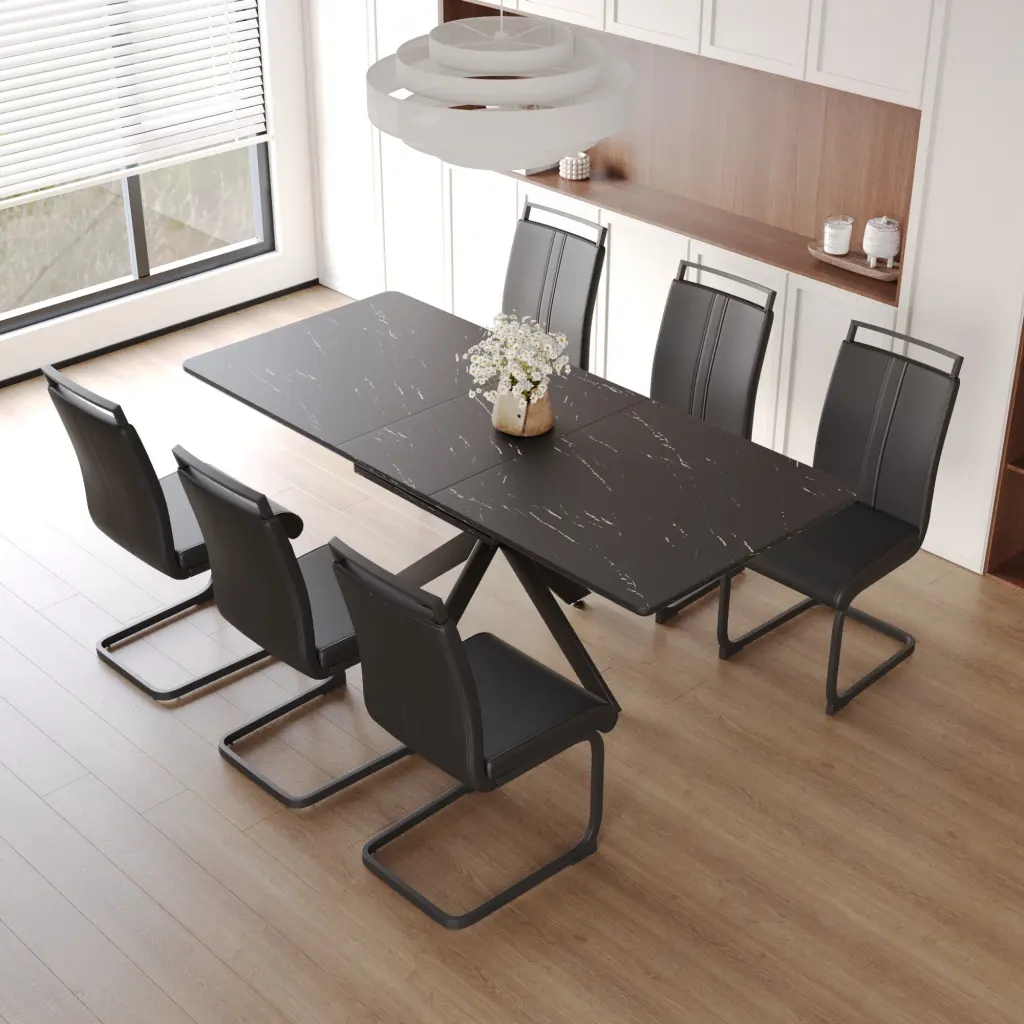 Extendable Dining Table Set 6-8 Person C Shape Dining Room Furniture nuoli furniture