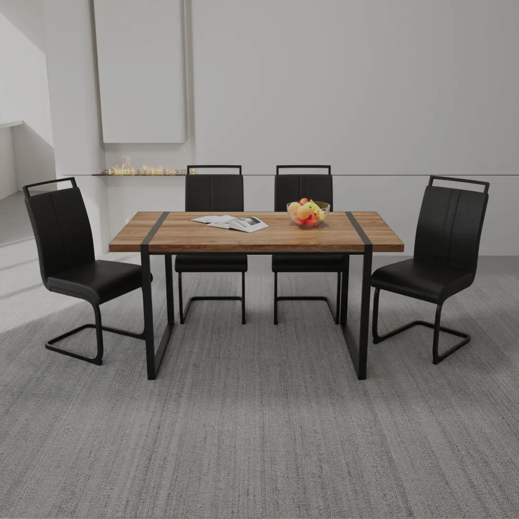59 Inch Rural Industrial Rectangular MDF Wood Color Dining Table Set nuoli furniture