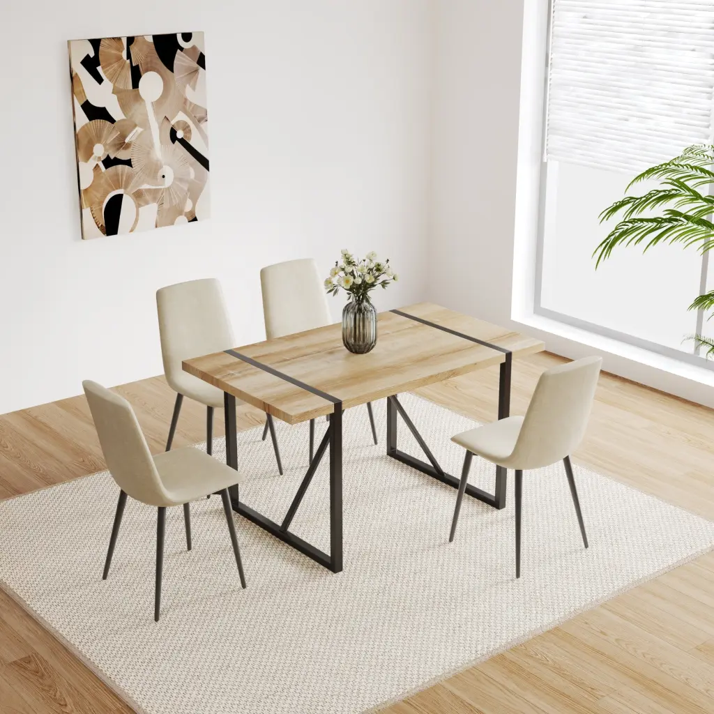 Mdf Wood Colour Dining Table Set 4 And Modern Dining Chairs Mid Century Kitchen Furniture nuoli office furniture