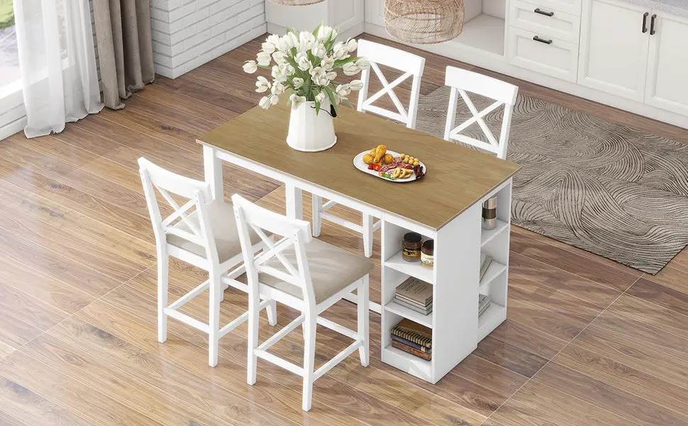 60Lx30W Solid Wood Farmhoutilize Counter Height Dining Table Set 3 Chairs rnb