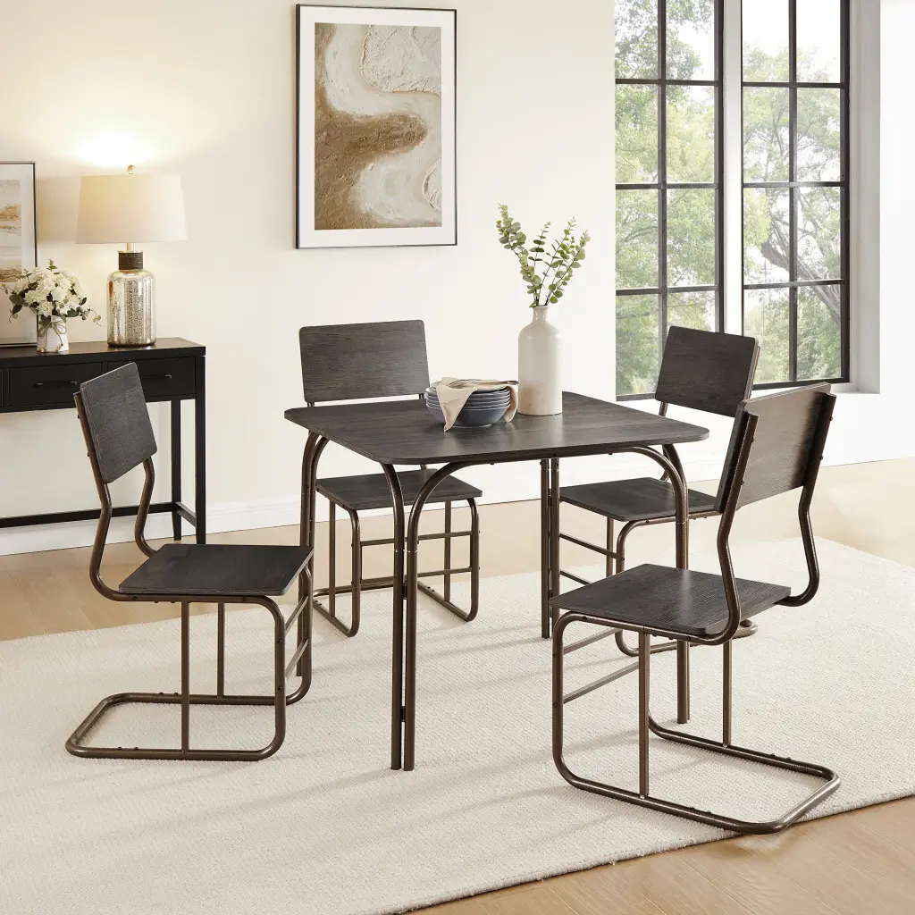 5 Piece Wood Table & 4 Chairs Modern Dining Table Furniture Set Home Kitchen rnb