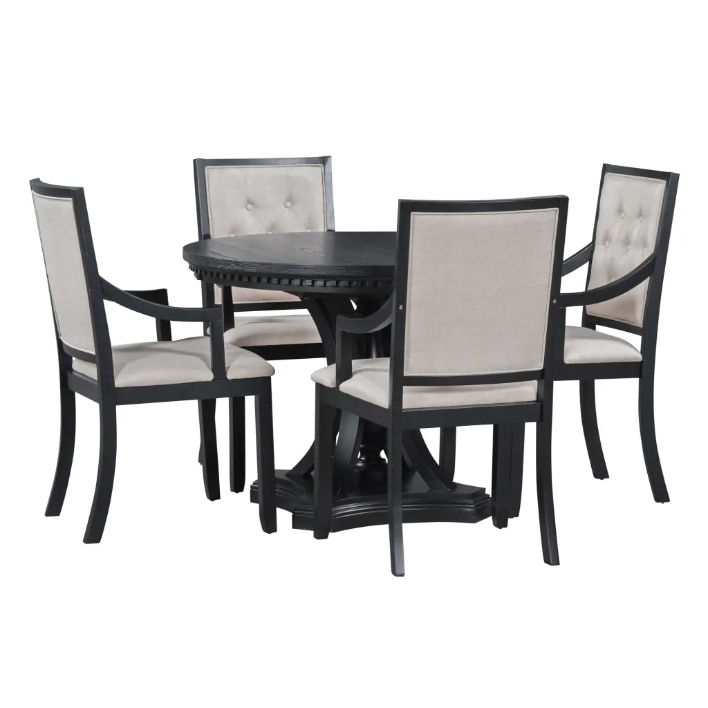 Retro 5 Piece Dining Set Extendable Round Table and 4 Chairs Kitchen rnb