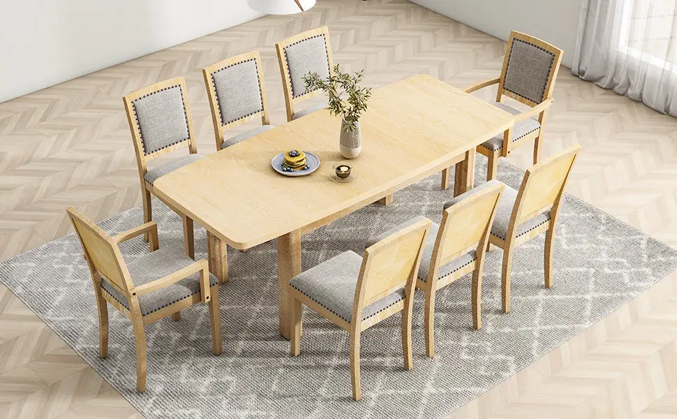 Rustic Extendable 84 Inch Dining Table Set 24 Inch Removable Leaf, 6 Chairs rnb