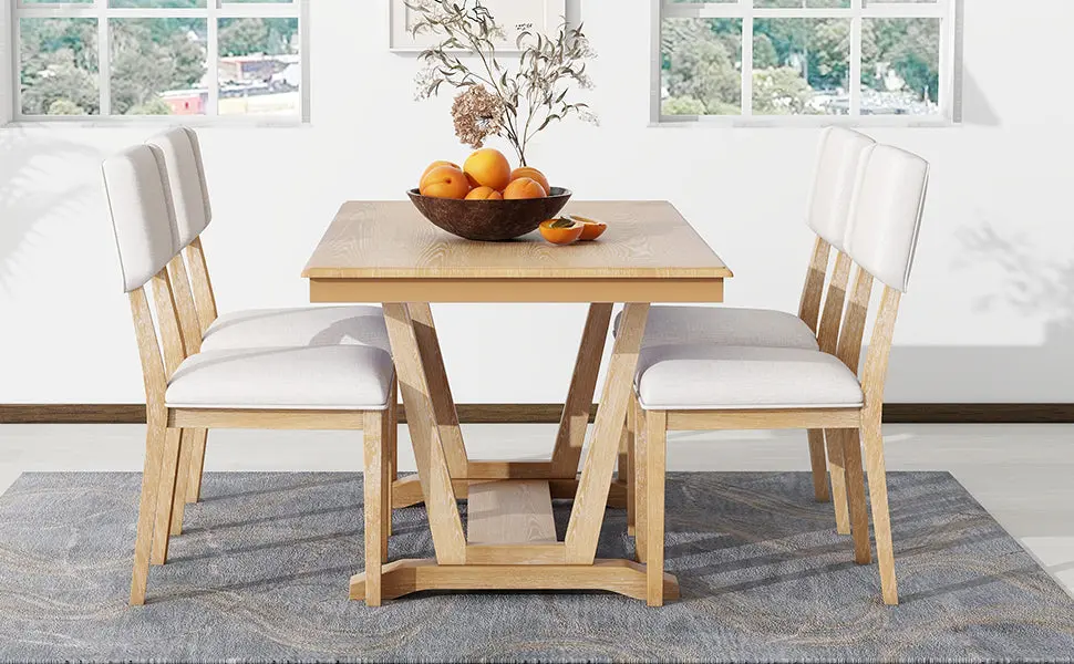 Rustic 5 Piece Dining Table Set 4 Upholstered Chairs 59 Inch Rectangle rnb