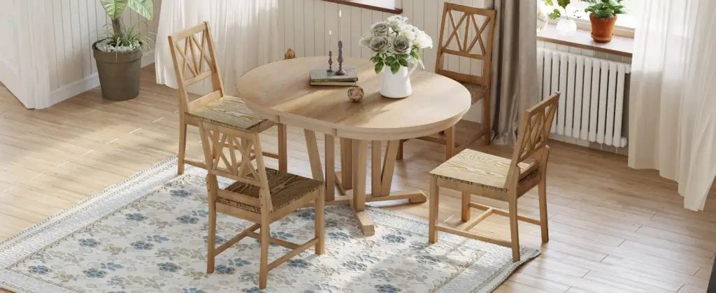Rustic 5 Piece Extendable Dining Table Set Round Trestle Table And 4 Chairs rnb