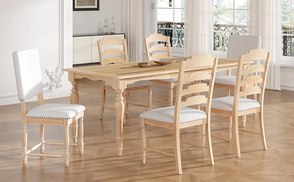 Vintage Traditional 7 Piece 82.7 Inch Extendable Dining Table Set rnb