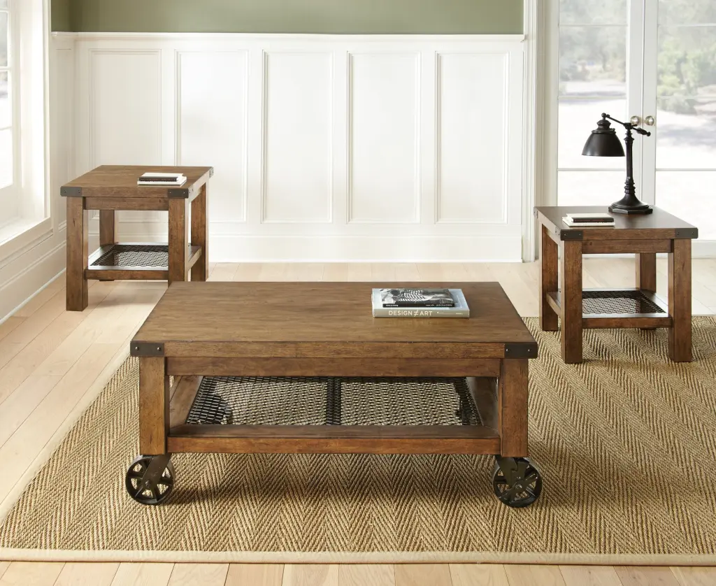 Hailee 3 Piece Table Set Brown Wood Dining Room steve silver furniture