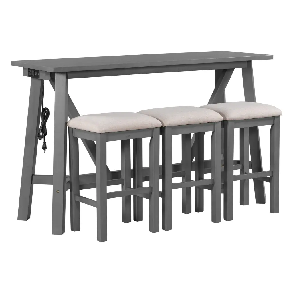 Multipurpose Kitchen Dining Bar Table Set 3 Upholstered Stools Modern Home Furniture trexm