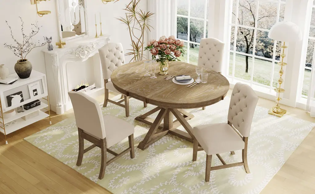 Practical Furniture Retro Style Dining Table Set Extendable Table trexm