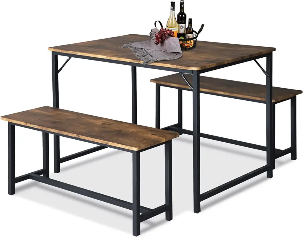 3 Piece Kitchen Table Set 2 Benches Wood Dining Table Set 4 People w2181