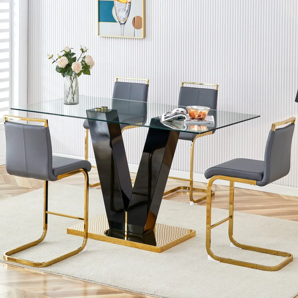 Large Modern Minimalist Rectangular Glass Dining Table And Chair Set droom w-1151