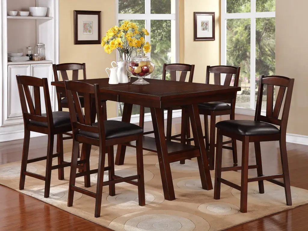 Dining Table 6X High Chairs 7Pcs Counter Height Dining Set Walnut Finish Kitchen kanepe