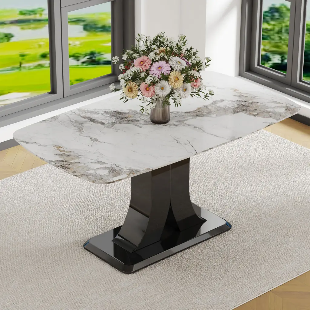 63 Inch Rectangular Marble Dining Table Opulent Modern Dining Room Table a-q house