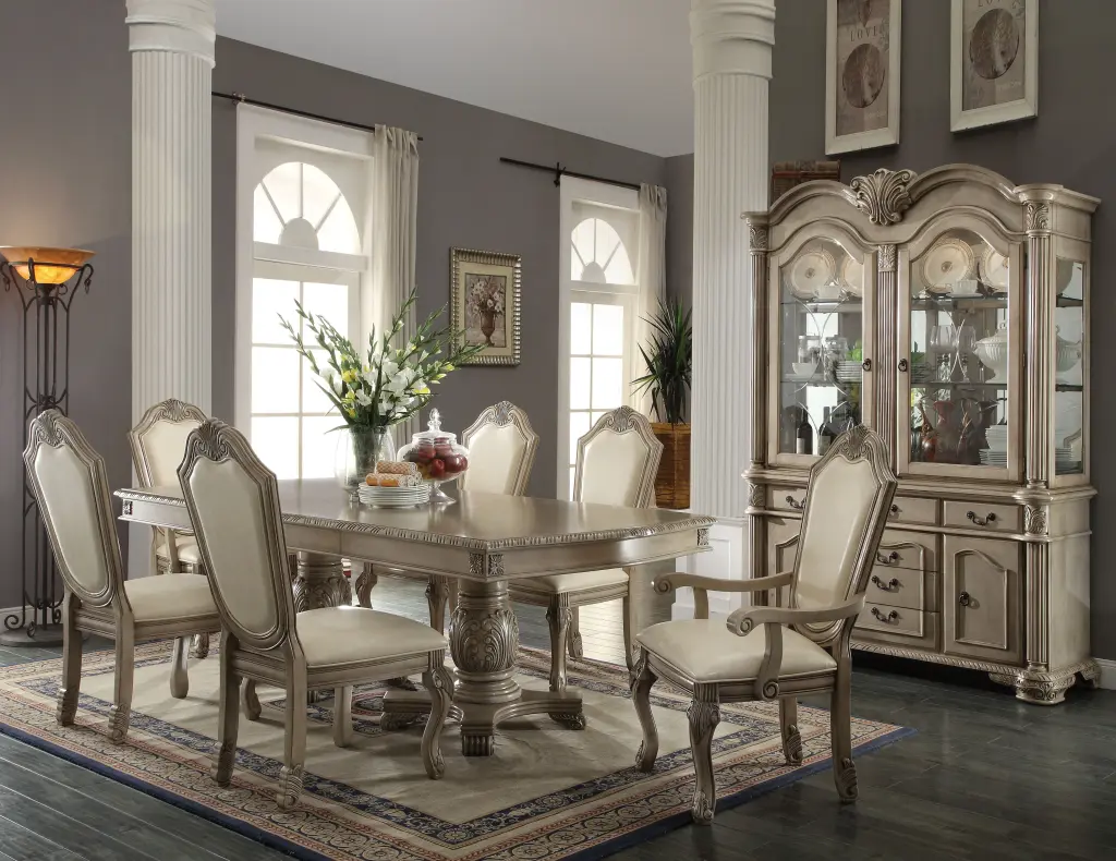 Chateau De Ville Dining Table Antique White Finish Wood Construction acme onsite store