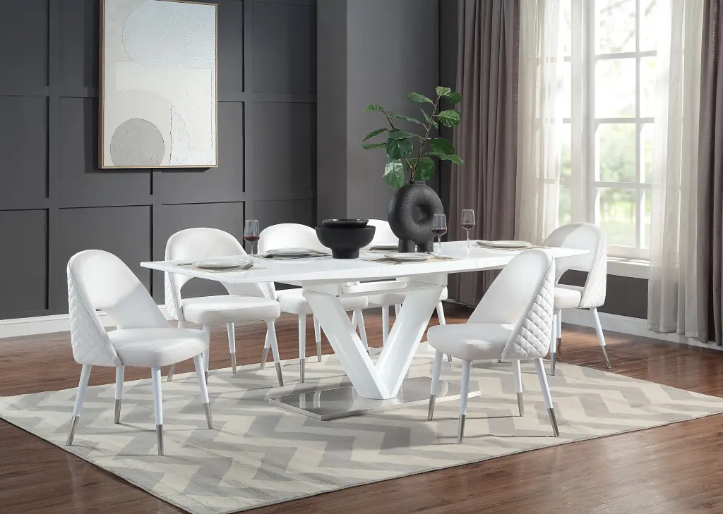 Gallegos Dining Table White High Gloss Finish Dn01947 White Mdf Kitchen Table acme onsite store