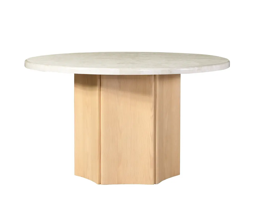 Qwin Round Dining Table Marble Top and Oak Finish White Natural Dn02875 acme onsite store