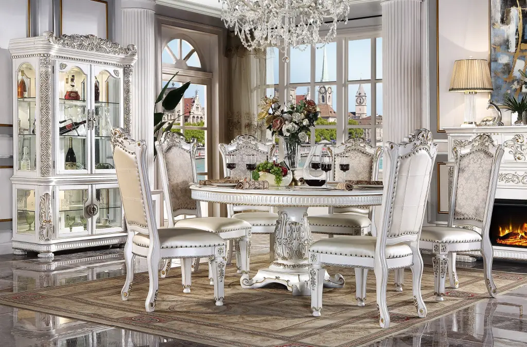 Vendome Dining Table Antique Pearl Finish DN01222 Antique White Solid Wood acme onsite store