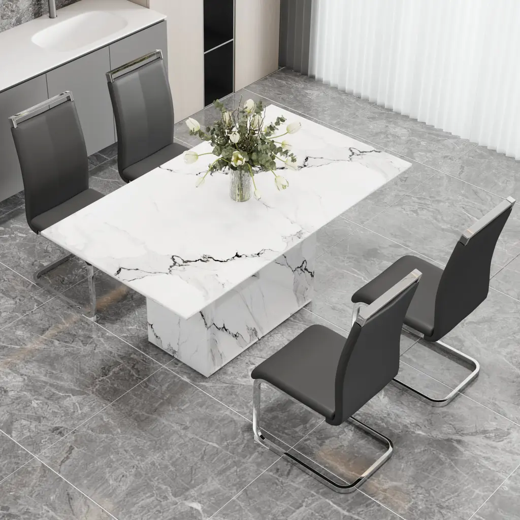 Effortless Dining Table White Marble Pattern 4 Person Dining Table droom w-1151