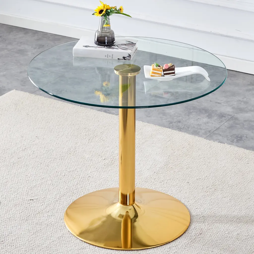 35 Inch Diameter Glass Top Modern Minimalist Round Dining Table Small Spaces droom w-1151