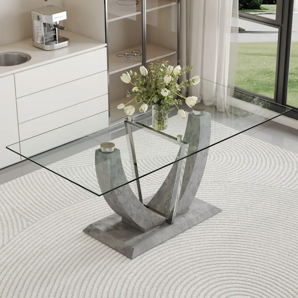 Large Modern Effortless Rectangular Glass Table Accommodates 6 To 8 People droom w-1151