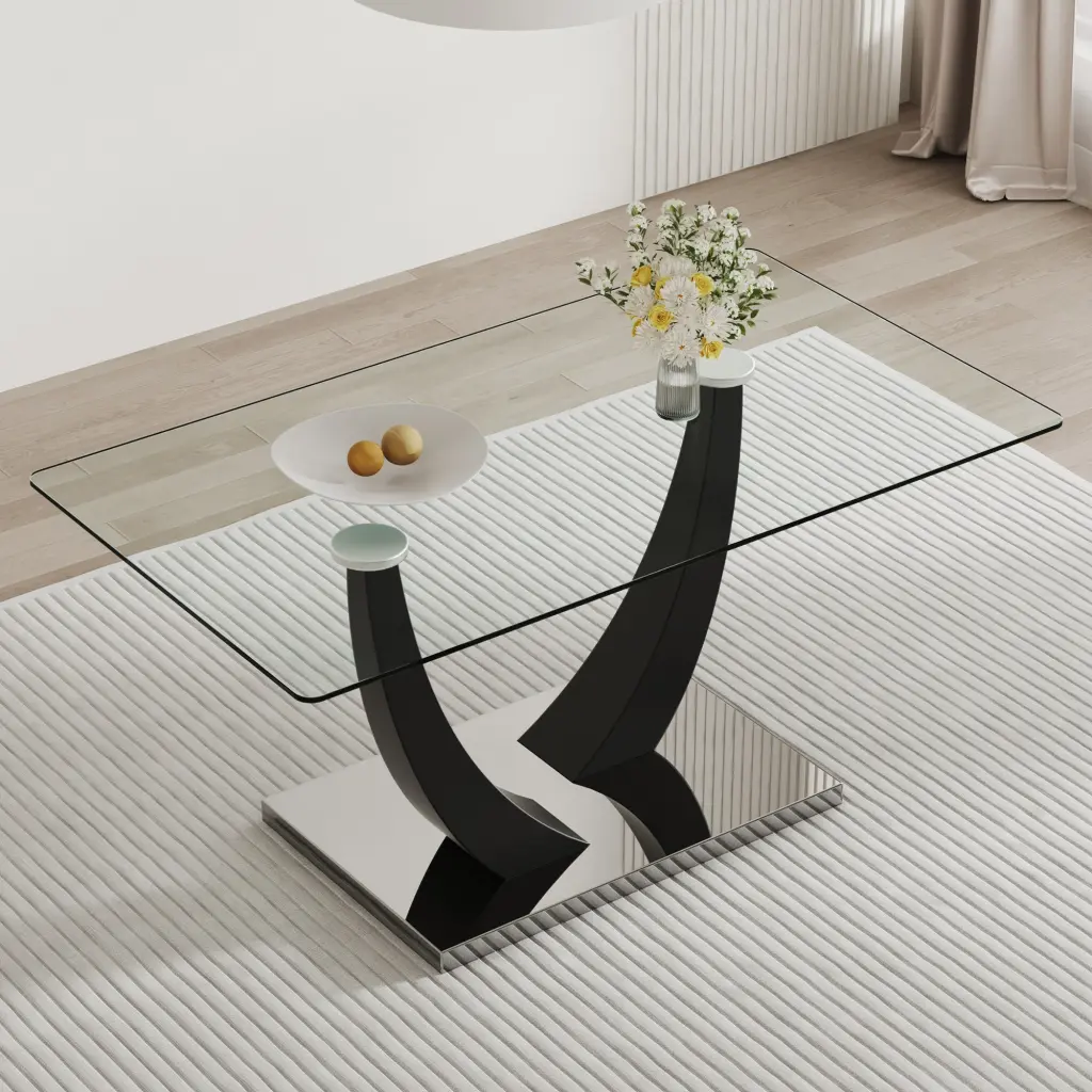 Large Modern Minimalist Rectangular Glass Dining Table Seating 6-8 People droom w-1151