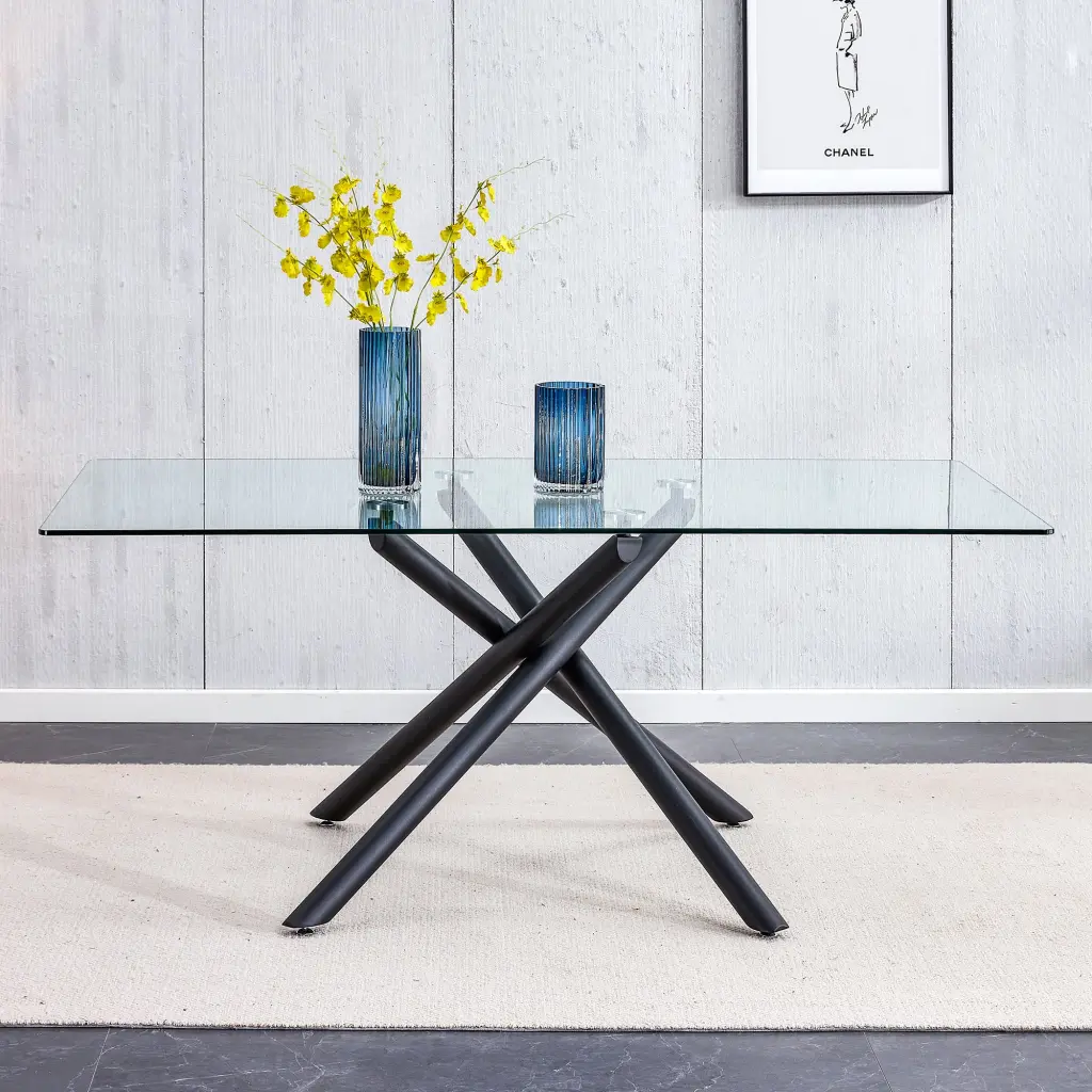 Large Modern Minimalist Rectangular Glass Dining Table 6 8 People droom w-1151