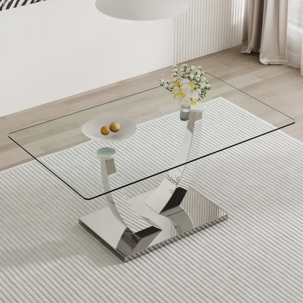Large Modern Minimalist Rectangular Glass Dining Table 6-8 People droom w-1151