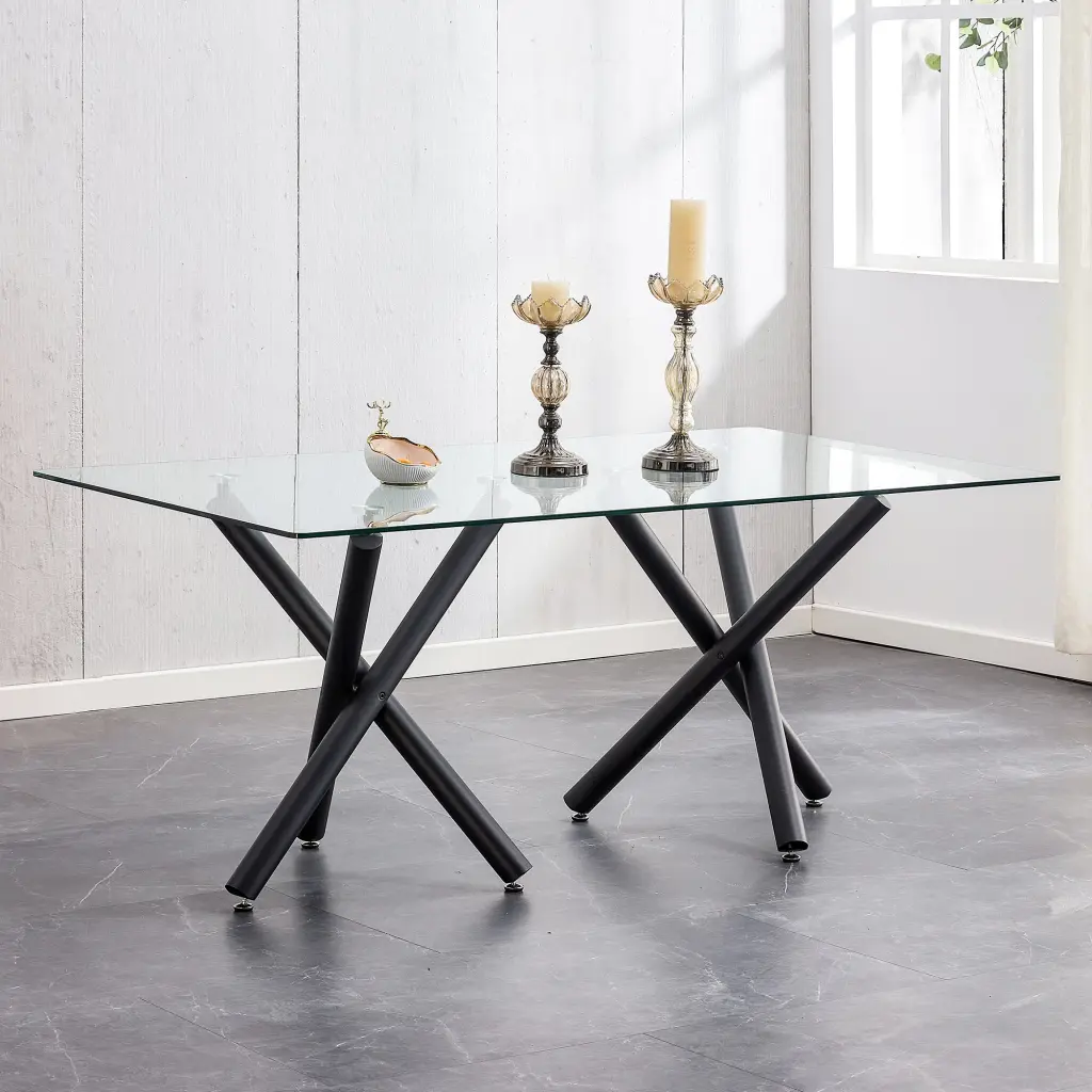 Large Modern Minimalist Rectangular Glass Dining Table 6-8 People droom w-1151