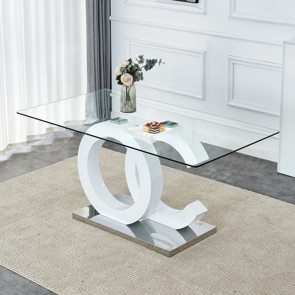 Large Modern Minimalist Rectangular Glass Dining Table Seats 6 droom w-1151