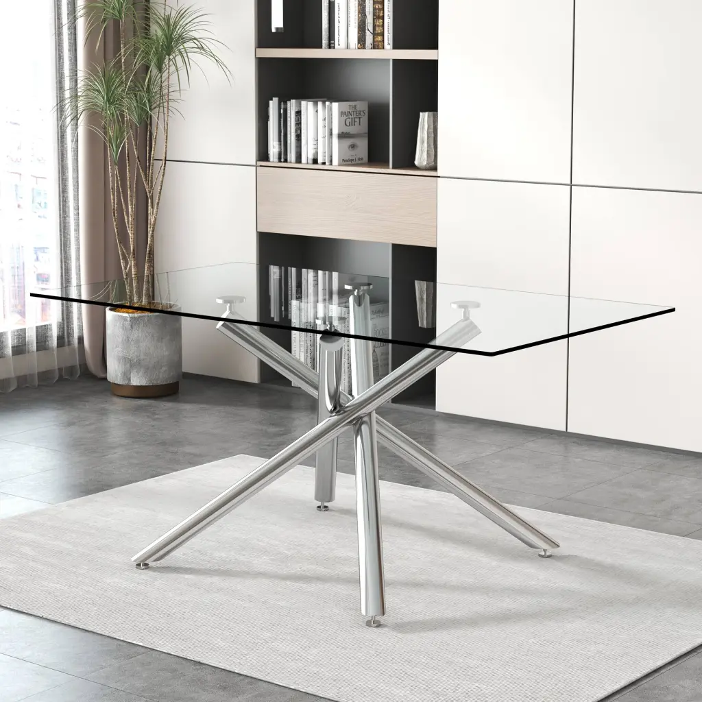 Large Modern Minimalist Rectangular Glass Dining Table 6 to 8 People droom w-1151