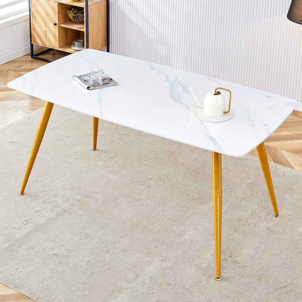 Modern Minimalist Dining Table White Imitation Marble Pattern Sintered Stone Top droom w-1151