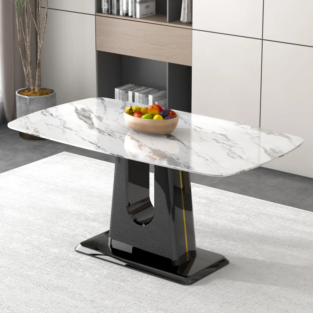 Modern Minimalist Opulent Dining Table White Marble Imitation Top droom w-1151