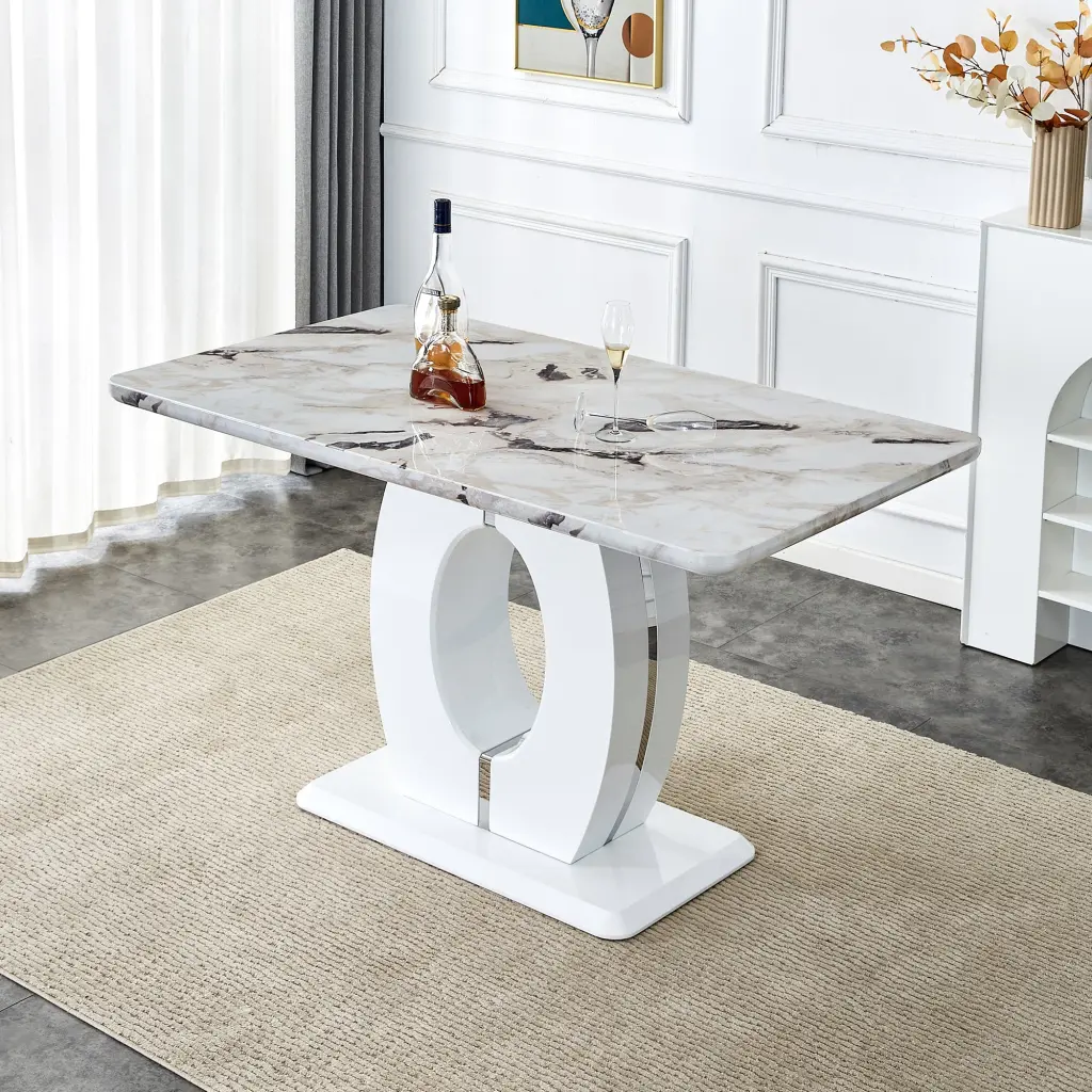 Modern Minimalist White Marble Patterned Dining Table Wet Bar droom w-1151