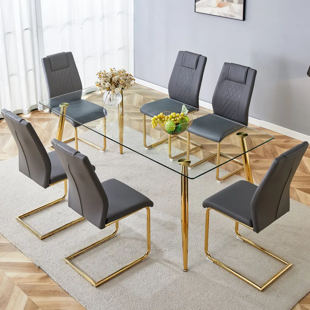 Modern Rectangular Glass Dining Table Tempered Glass Top droom w-1151
