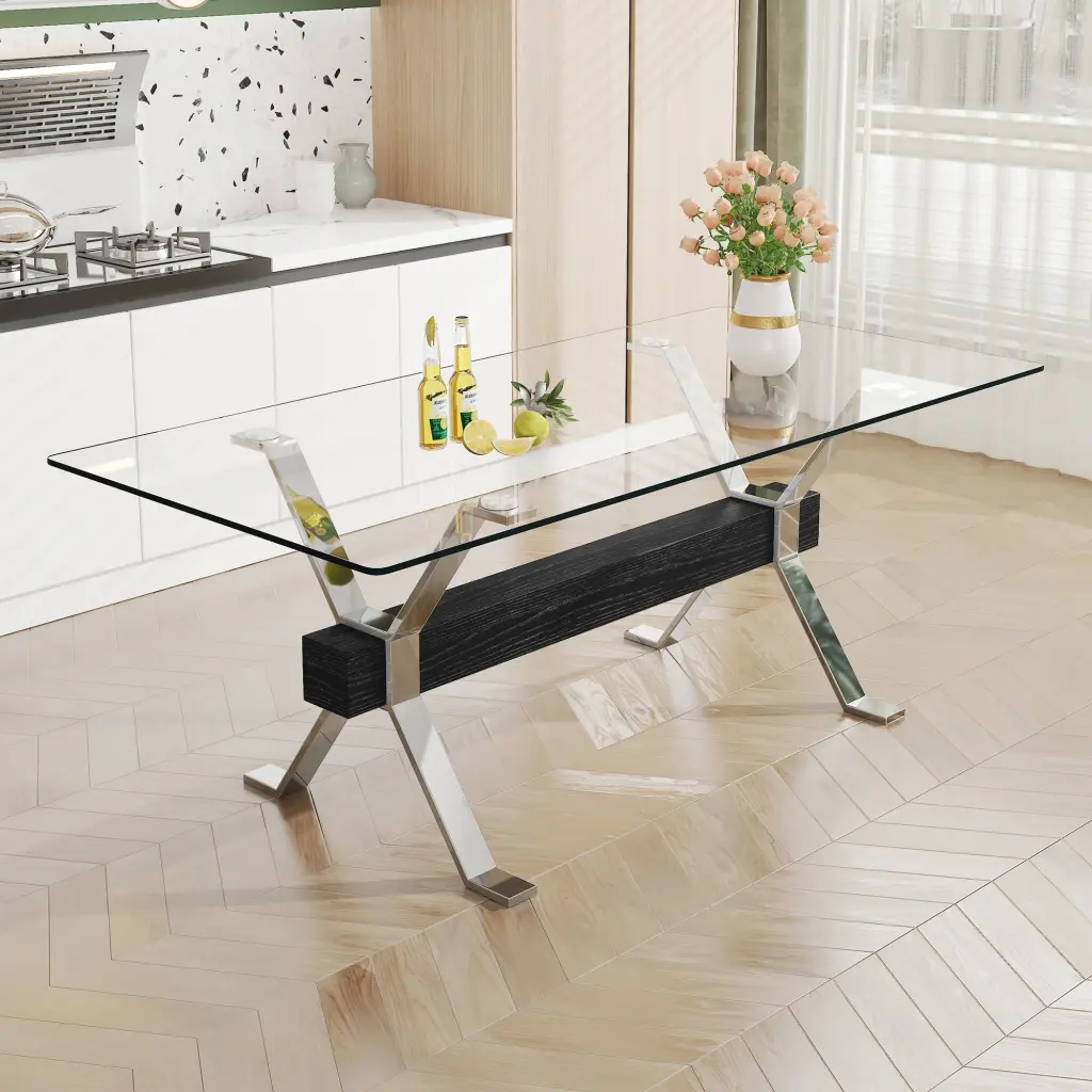 Modern Tempered Glass Dining Table Large Modern Office Table droom w-1151