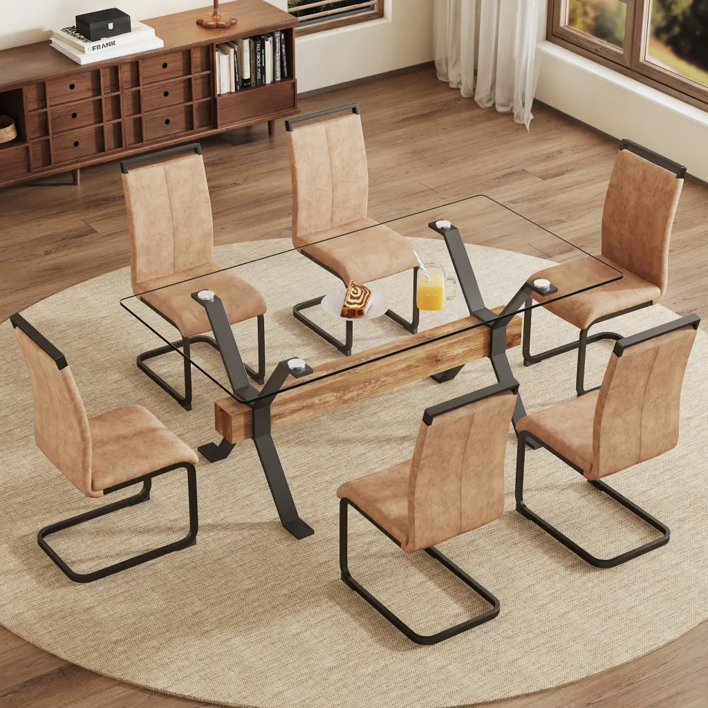Modern Tempered Glass Dining Table Large Office Table droom w-1151